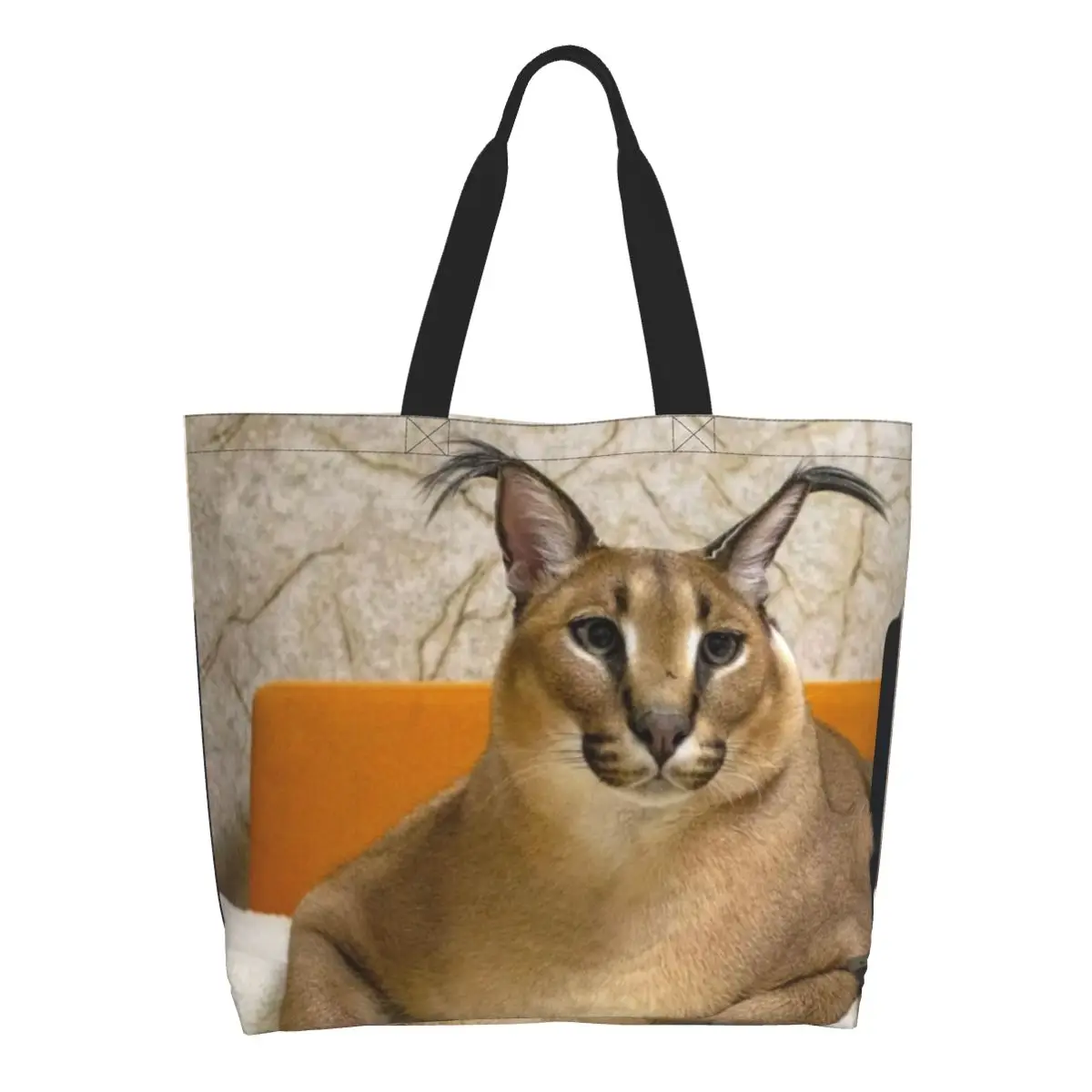 Floppa Cat Funny Meme Grocery Shopping Tote Bag Women Kawaii Caracal Canvas Shoulder Shopper Bags Big Capacity Handbags