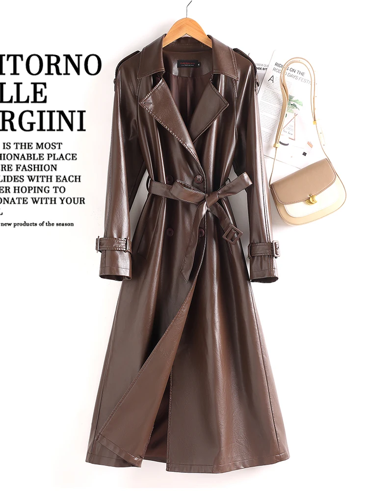 レディース本革コート ロング丈 オーバーニー シープスキン ウィンドブレーカー アウター 秋冬新作 スリム プラスサイズ ウエストシェイプ