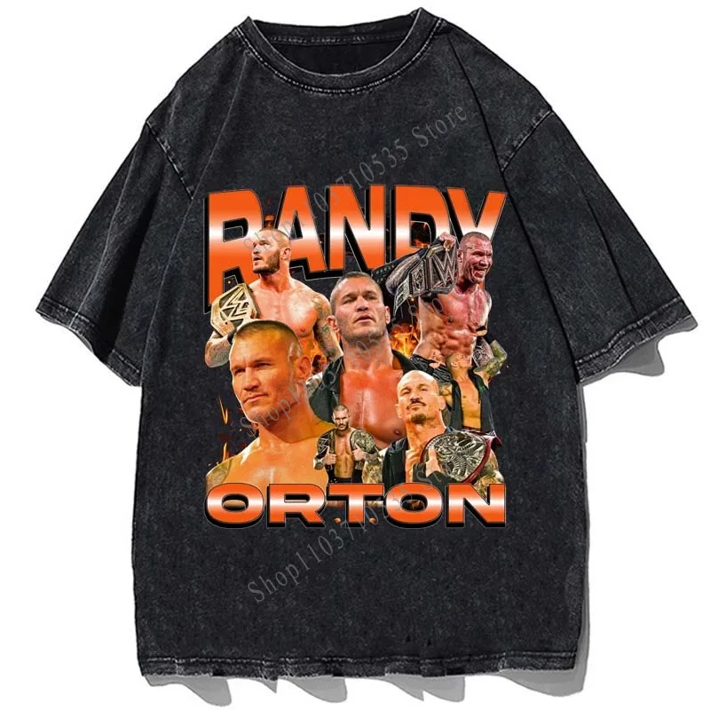 World Heavyweight Champion Randy Orton Printed Tshirt Vintage Cotton Loose Oversize T-shirt Men Casual Streetwear Tees Tops