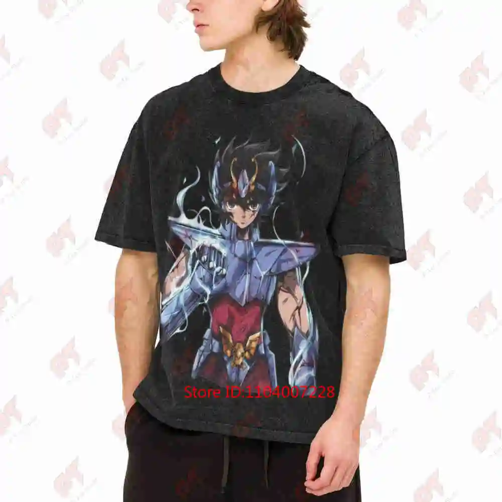 Saint Seiya Knights Of The Zodiac Hyoga Ikki Shun Vintage Washed Tee Pure Cotton T-Shirt