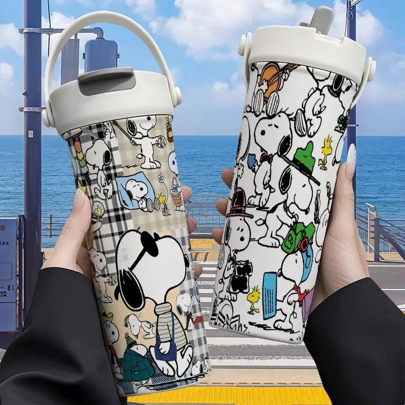 

Портативный термос с рисунком Снупи, соломинка из нержавеющей стали 316, двойной напиток, большая емкость, чашка для заваривания кофе, чашка для чая, подарок, оптовая продажа