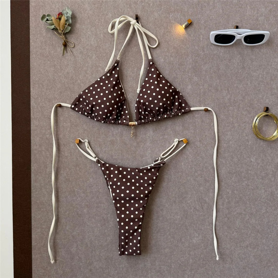 Polka Dot Neckholder-Bikini, Damen-Badeanzug, zweiteiliges Bikini-Set, Scrunch-Butt, gepolstert, Badebekleidung, Badeanzug, Schwimmbekleidung V8120 – Detail 2