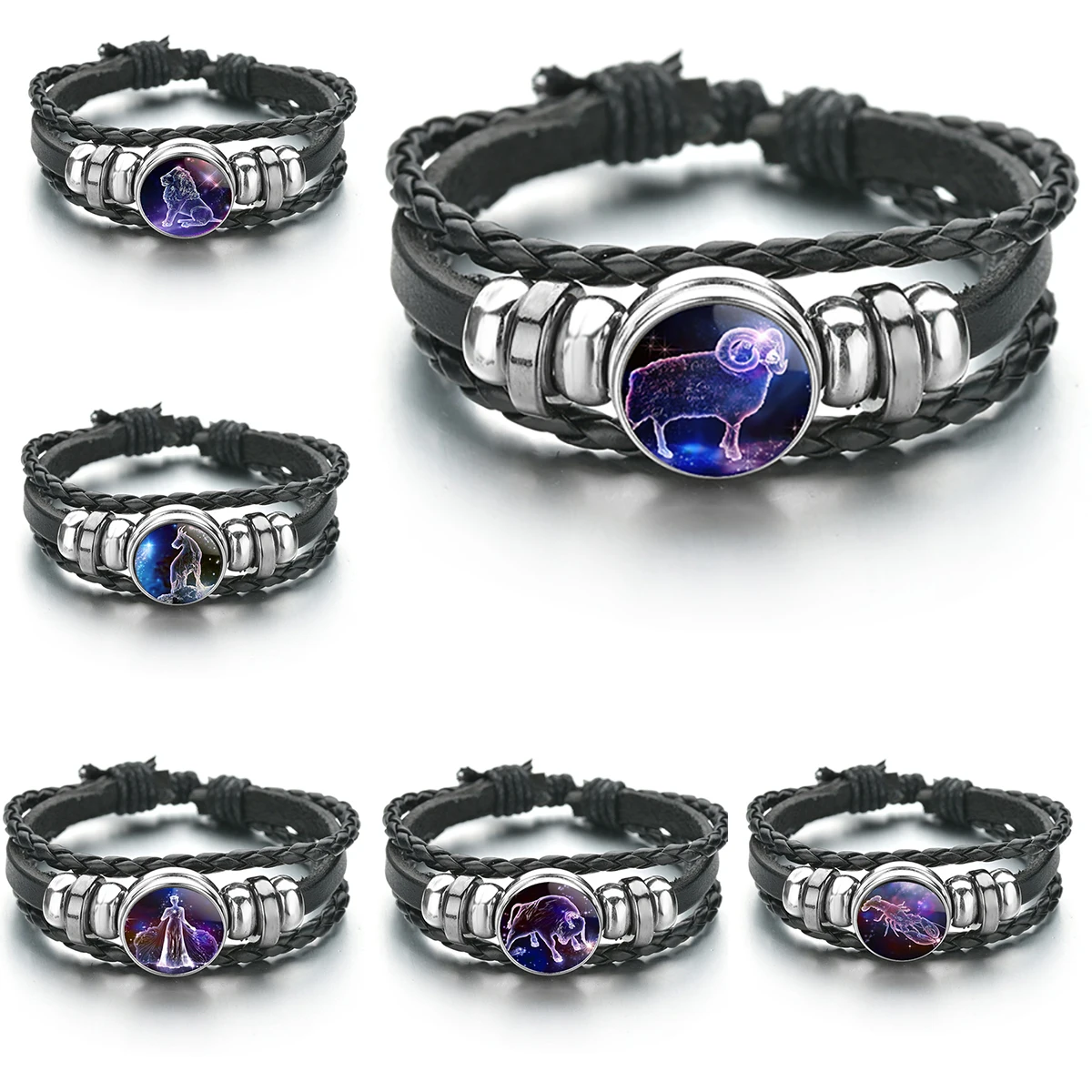 Creative Fashion 12 Constellation Leather Bracelets For Men Boys Girls Birthday Holiday Gifts Bangle Rope Chain Jewelry