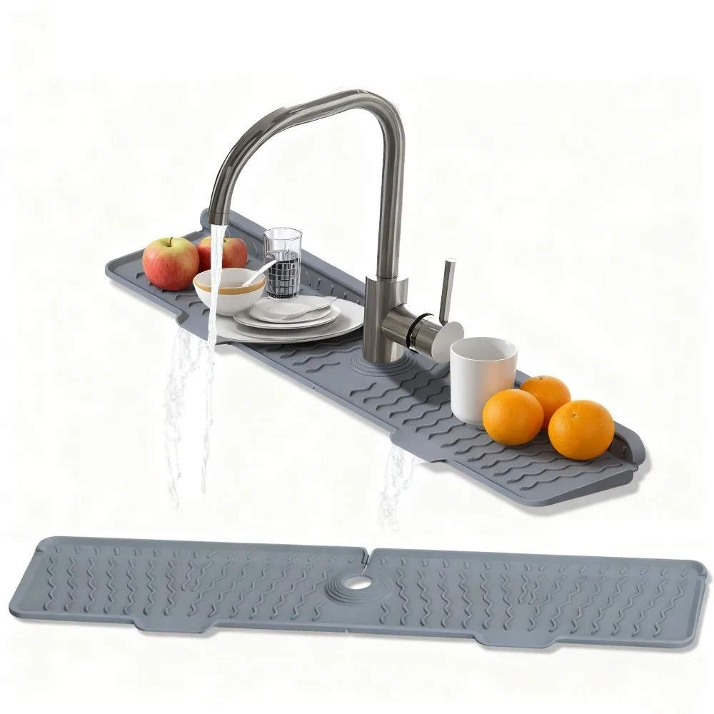 Drain Pad Non-Slip Silicone Faucet Mat Rectangular S/M/L Water Drip Catcher Tray Durable Waterproof Sink Draining Pad Countertop
