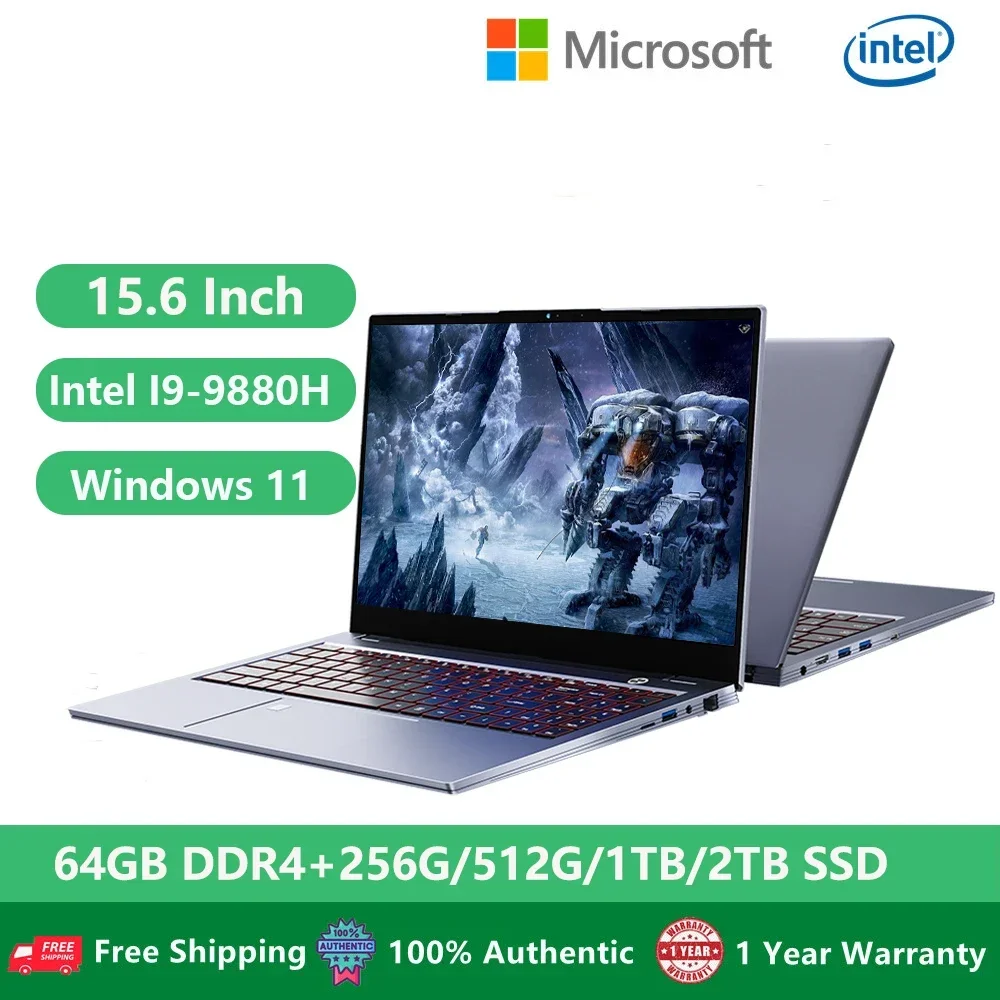 Cahiers de jeu Lapmedicents Gamer Computer PC Windows 11 15.6 "9e Isabel Intel I9-9880H 64 Go touristes DDR4 Slot M.2 SSD WiFi rétro4.2