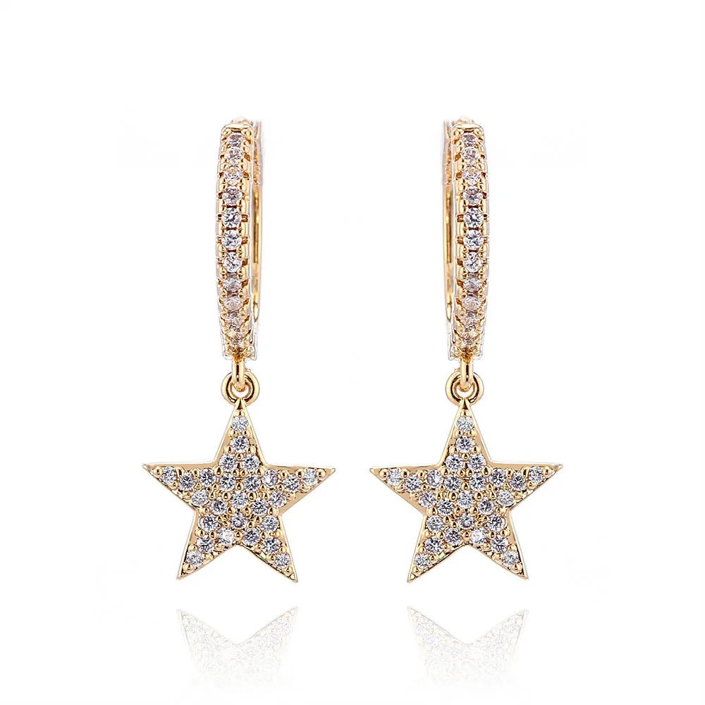 SIPENGJEL Fashion Shiny Zircon Crystal Dangle Hoop Earrings For Women Punk Geometric Star Pendant Hoop Earrings 2023 Jewelry