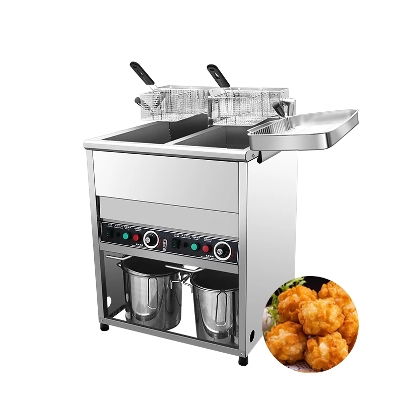 40L+40L Commercial Electric Fryers Vertical Double Cylinder 2 Basket Deep Fryer with Cabinet