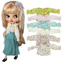 Doll Clothes for Blythe Blue Pink White Flower Shirt Blouse for Ob24 Ob22 Azone Doll Dress Collar Shirt