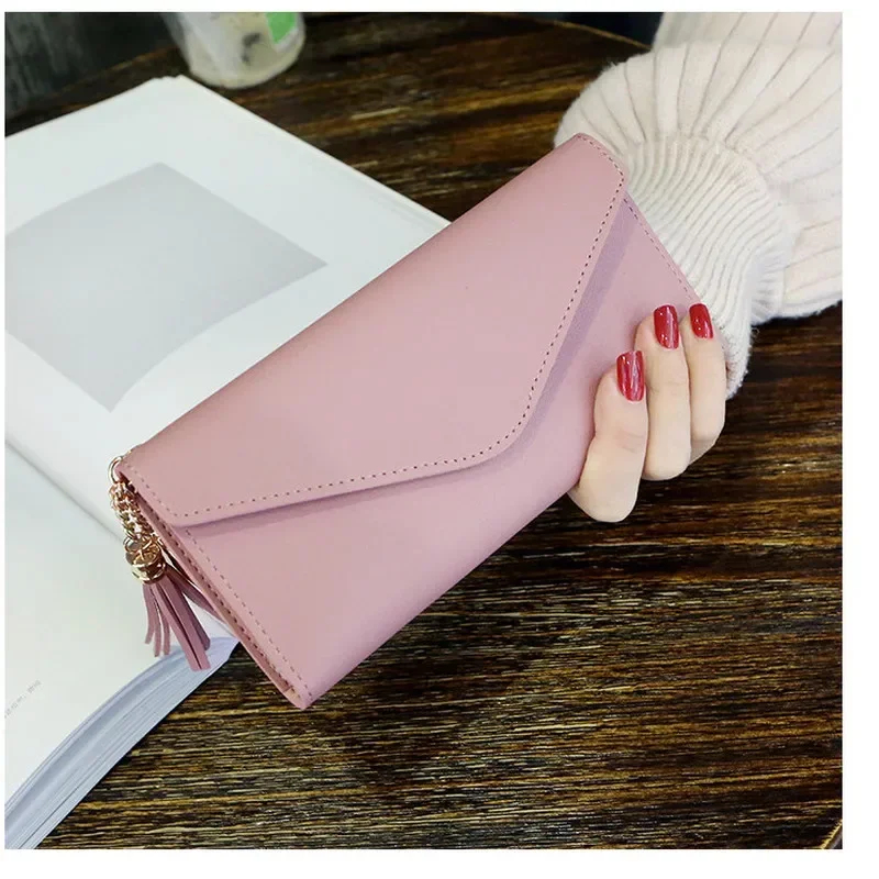 New PU Leather long Wallet Solid color Women Purses Fashion Coin Purse Card Holder Tassels Wallets High Quality Clutch Money Bag