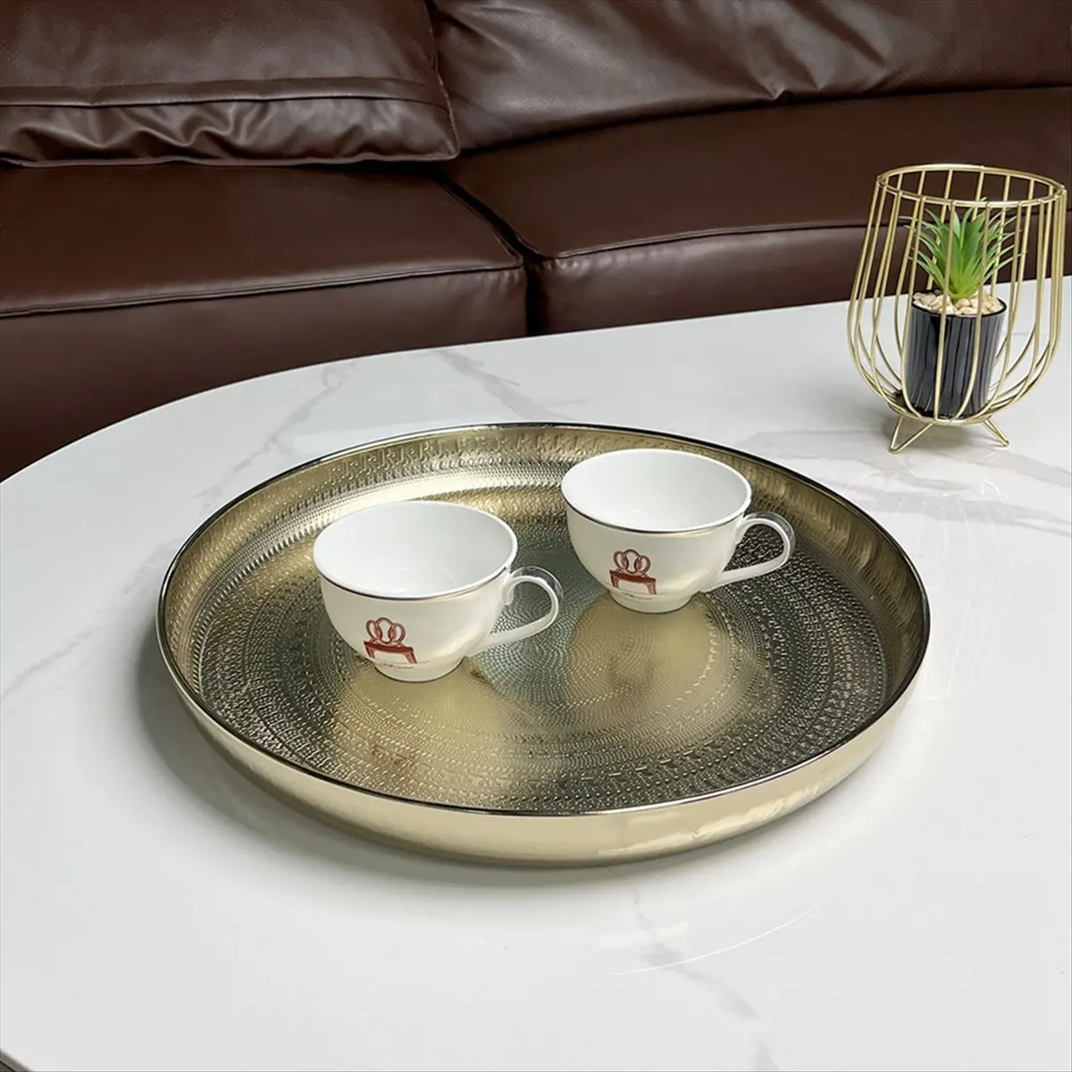 A24I Round Tray, 13inch-Serving Tray, Luxury Decorative Tray, Coffee Table Tray, Jewelry Tray Silver