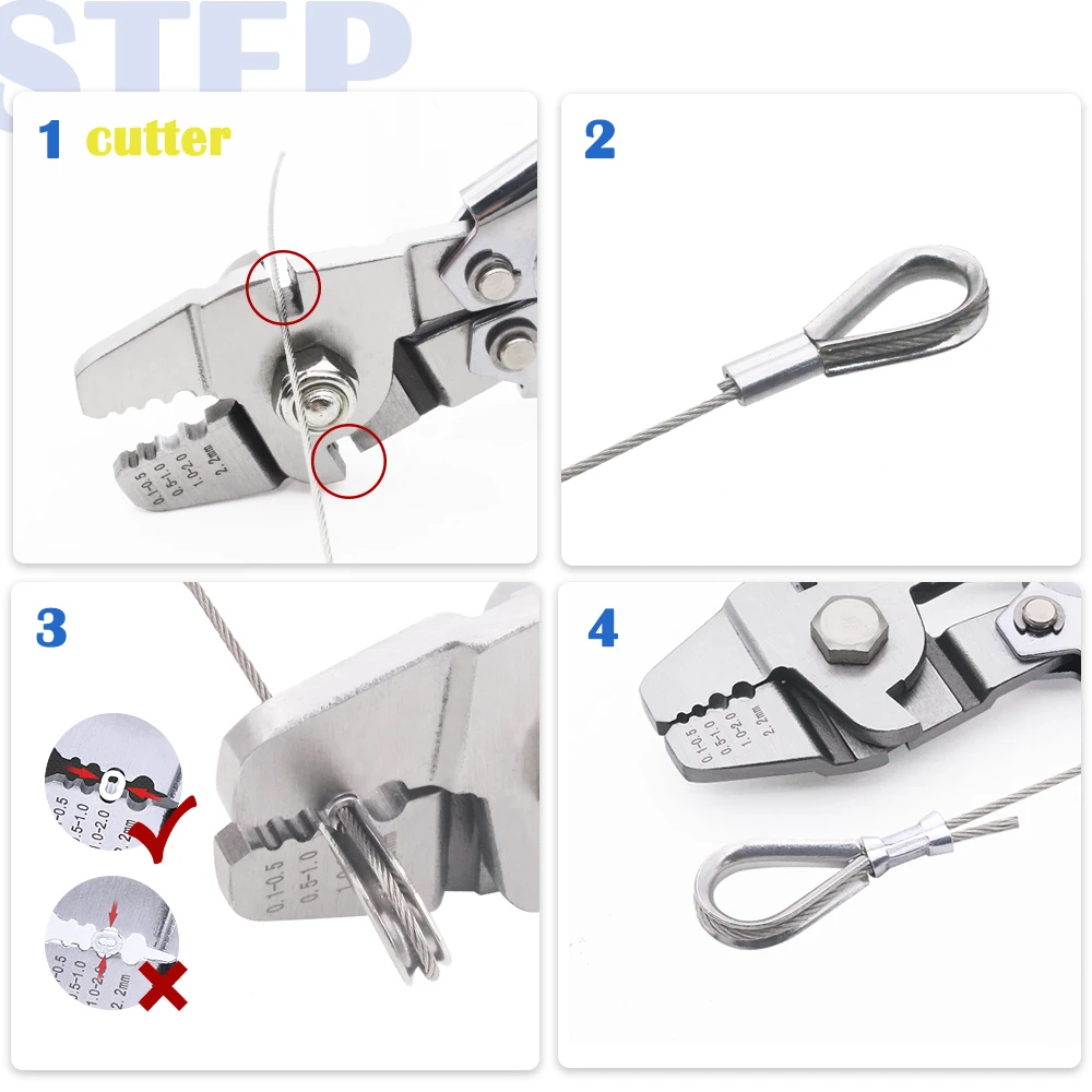 Wire Rope Crimping Fishing Swaging Tool Cable Crimps up to 2.2mm Aluminum Tube Double Barrel Ferrule Loop Sleeve