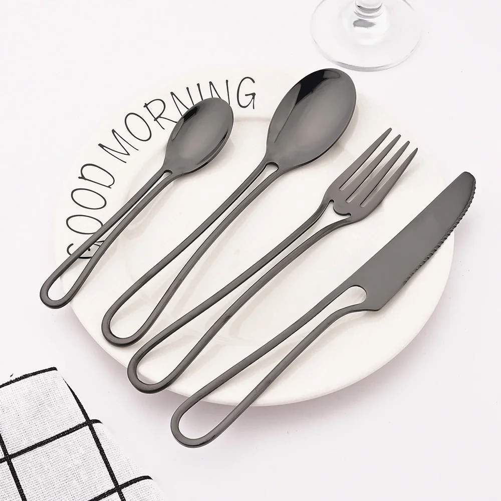 4Pcs/Set Black Cutlery Set Stainless Steel Tableware Knife Fork Coffee Spoon Dinnerware Set Kitchen Flatware Silverware