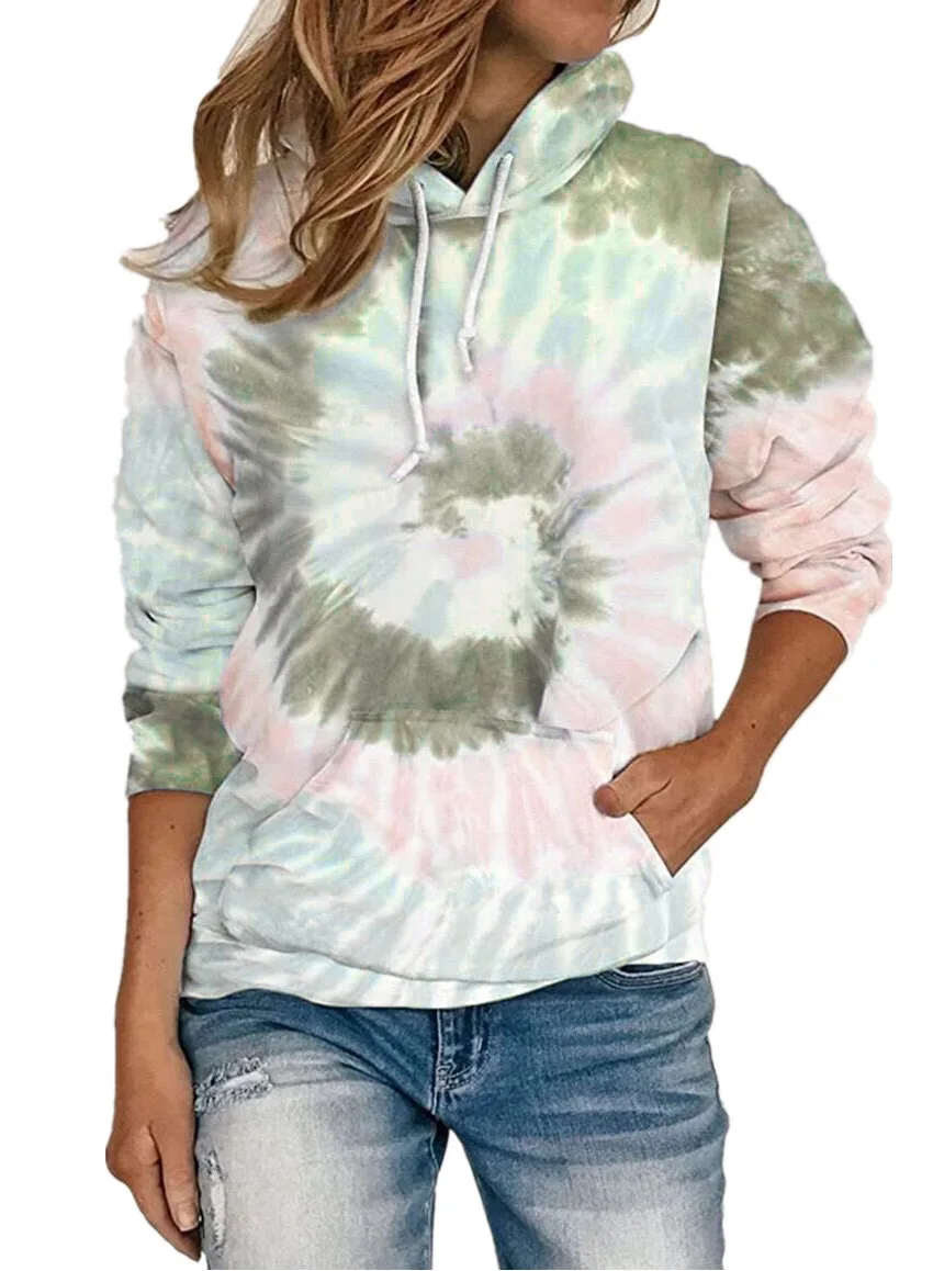 Women Vintage Tie-die Print Hoodies Fashion Casual Zip Up Long Sleeve Loose Jacket Coats Hooded Sweatshirts Y2k Streetwear