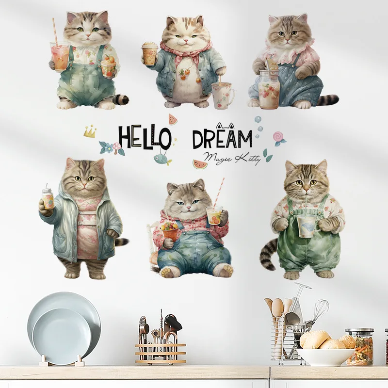 

Watercolor Cute Pet Wall Sticker Adorable Cat Children's Room Decoration Stickers Pet Glass Door Decals Self-Adhesive Removable