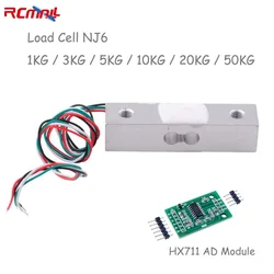 RCmall Micro Sensor de pesaje, celda de carga NJ6, 1kg, 3kg, 5kg, 10kg, 20kg, 50kg, Sensor de peso HX711, módulo AD para báscula electrónica