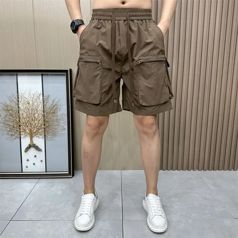 

Мужские короткие брюки с завязками на эластичной талии, мешковатые широкие длинные однотонные полумужские шорты-карго, свободные бермуды с карманами, потертые