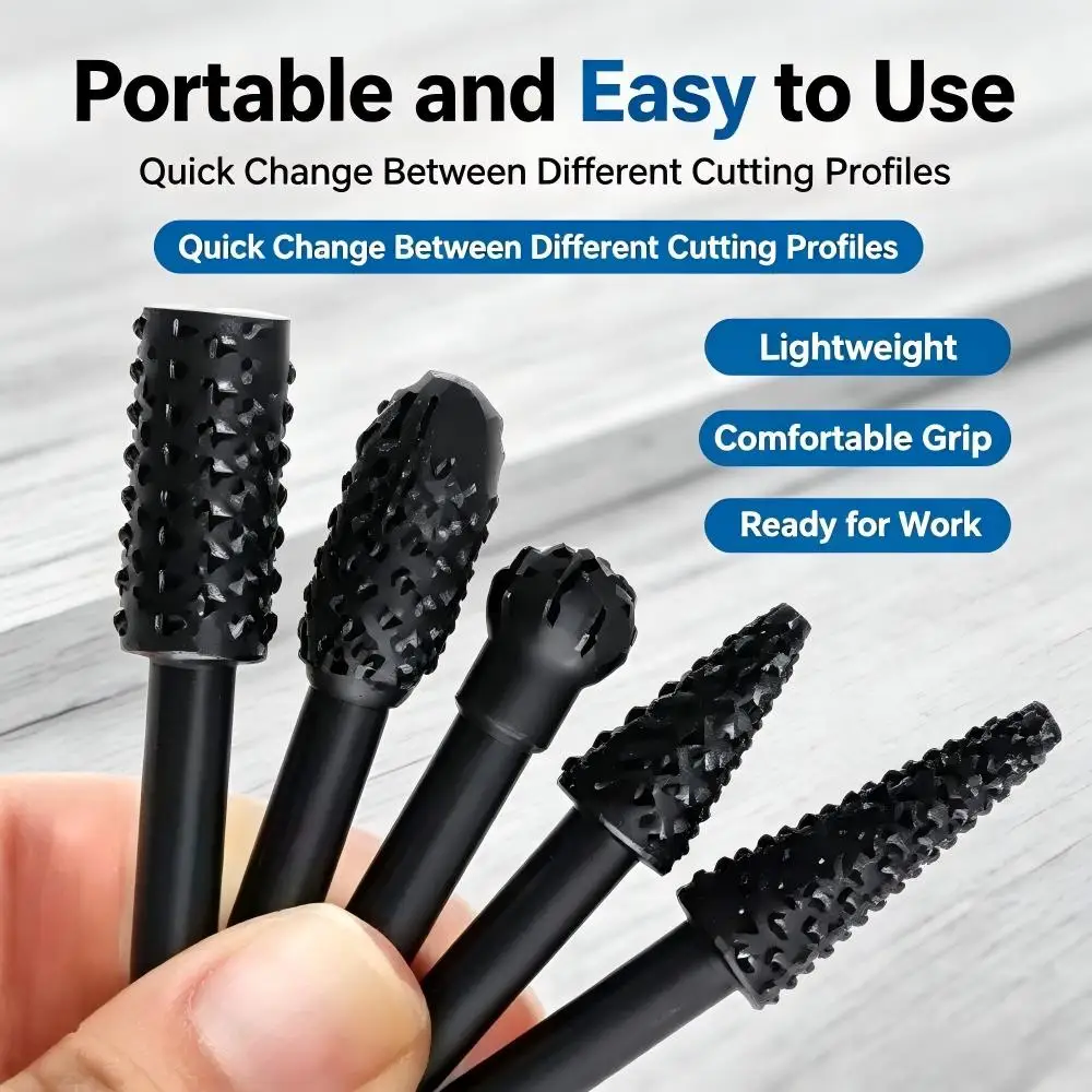 5Pcs Shank Rotary File Grinding Bits, Cutting Carving Burrs for Woodworking Soft Metal Polishing Electric Grinder Accessories