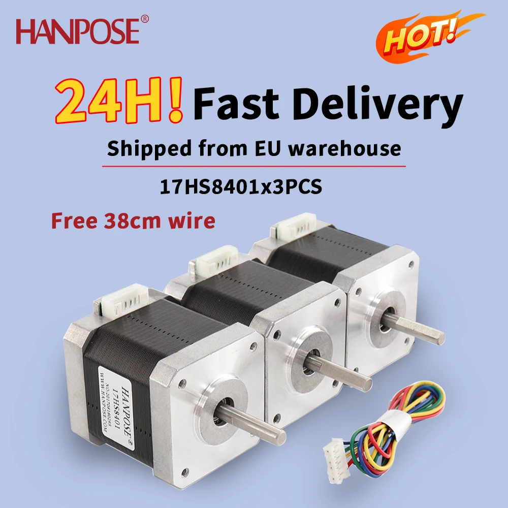 HANPOSE 42-stopniowy NEMA17 17HS8401 X3PCS 12V Szybki Minimotor z Kontrolą Kierunku Obrotu (Do Przodu/Do Tyłu)