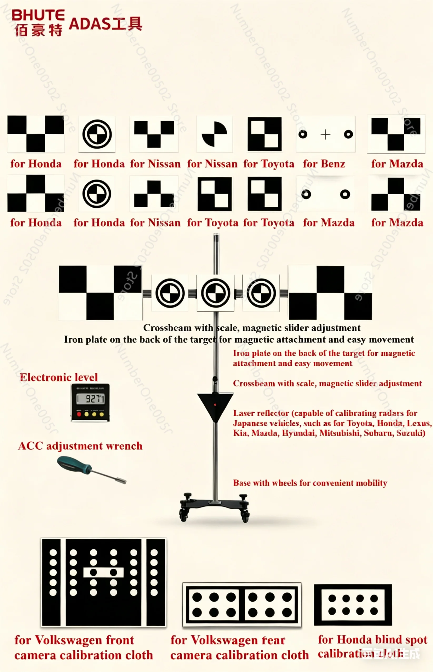 

Complete ADAS Calibration Kit ACC mmWave Radar Japanese Cars, Front Rear Camera for Toyota Honda VW Benz, for Honda Blind Spot