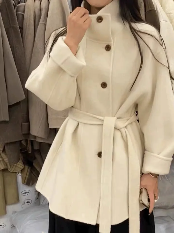 

New Korean High-end Stand Up Collar Double-sided Wool Coat for Women Winter Autumn Woolen Coat Loose Causal Solid Women Coat
