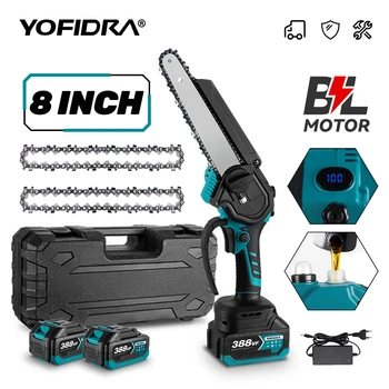 YOFIDRA 브러시리스 전기 체인톱, 디지털 디스플레이, 무선 충전식 톱, 목공 도구, 마키타 18V 배터리용, 8 인치