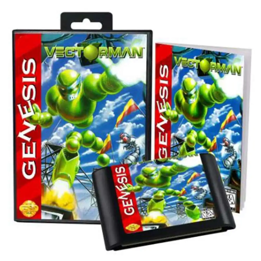 Vectorman dengan Kotak dan Manual untuk Sistem Megadrive Genesis Kartrid Game Sega MD 16 Bit