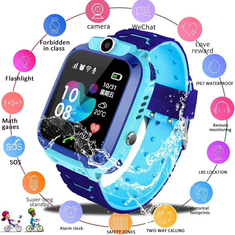 Kinderen Mobiel Horloge Voice Call Sos Locatie Tracker Camera Ip67 Waterdichte Simkaart Kinderen Touchscreen Smartwatch Vakantie Geschenken