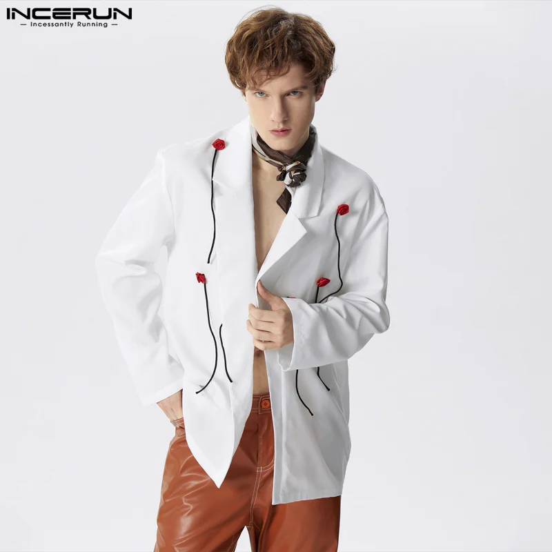 

2024 Men's Blazer Flower Patchwork Lapel Long Sleeve Streetwear Casual Suits Men Open Stitch Fashion Thin Coats S-5XL INCERUN