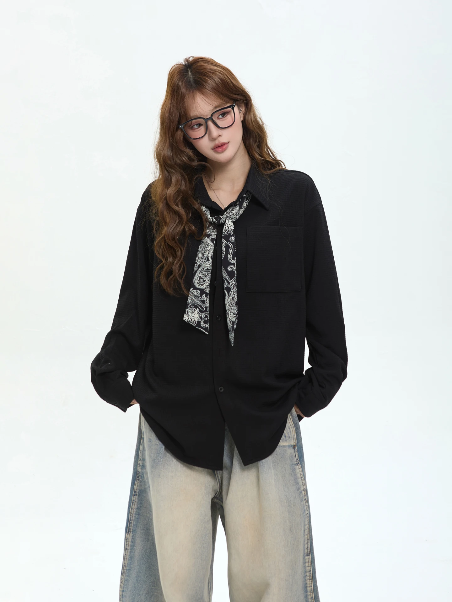 

7KEEWEN Spring Season Japanese Retro College Style Long Sleeve Loose Casual Collar Shirt Unisex Versatile Classic Fit