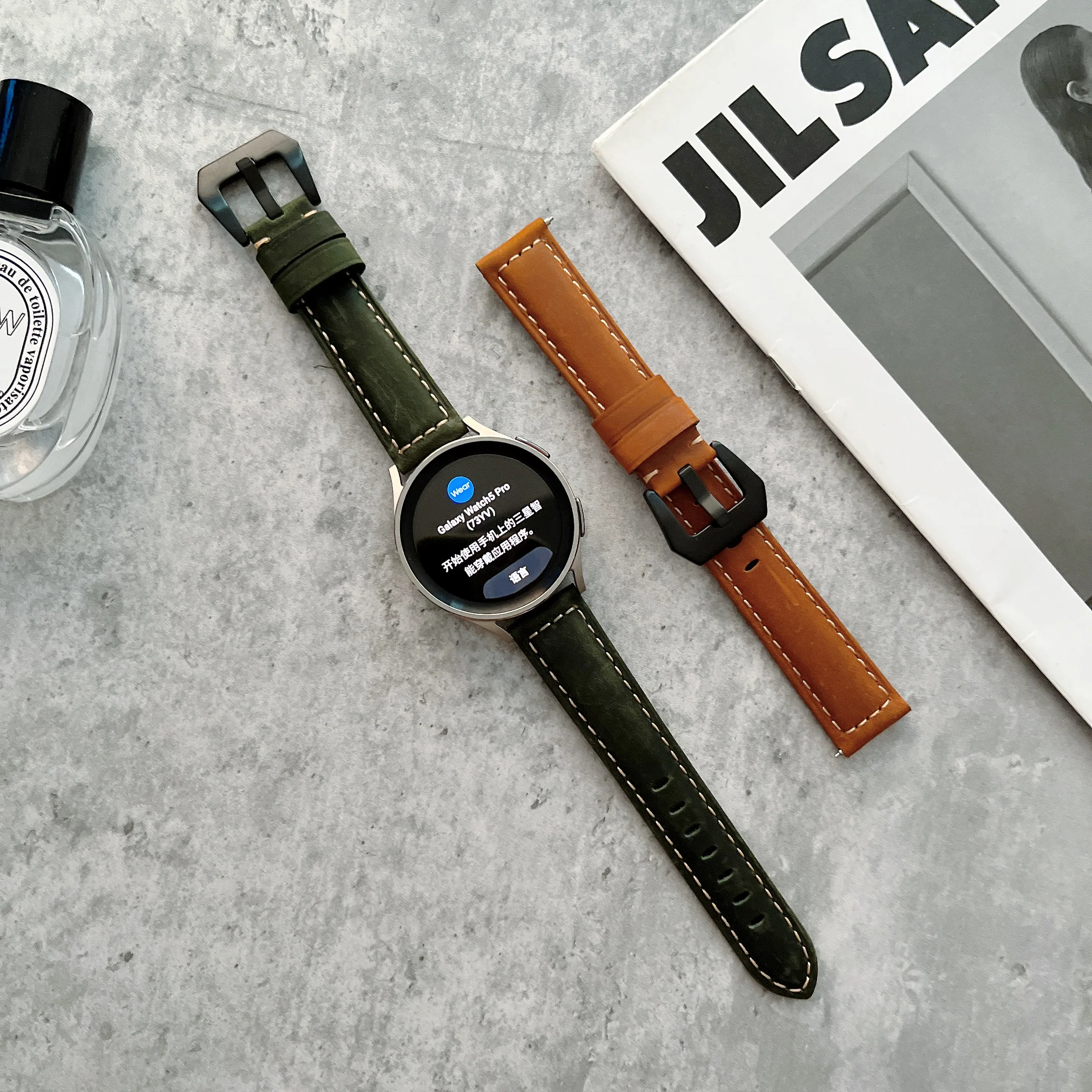 Pulseira de couro fosco para samsung galaxy watch 5 cinta 40mm/44mm e pulseira watch5pro