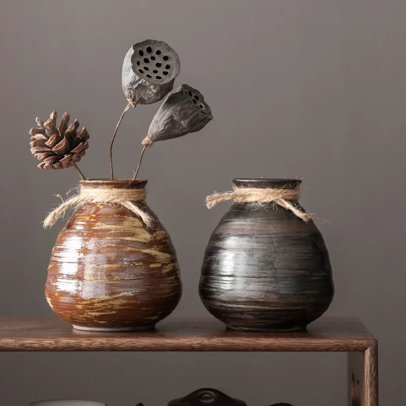 

Japanese-Style Wabi-Sabi Ikenobo Ceramic Vase Handcrafted Living-Room Vintage Vases Sophisticated Guesthouse Decorative Accent