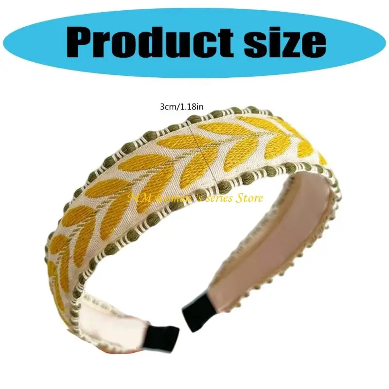 Q39C ربطة شعر بعقدة مطرزة بأوراق فنية للنساء والفتيات عصابات رأس عصرية واسعة وإكسسوارات شعر لعطلات الشاطئ