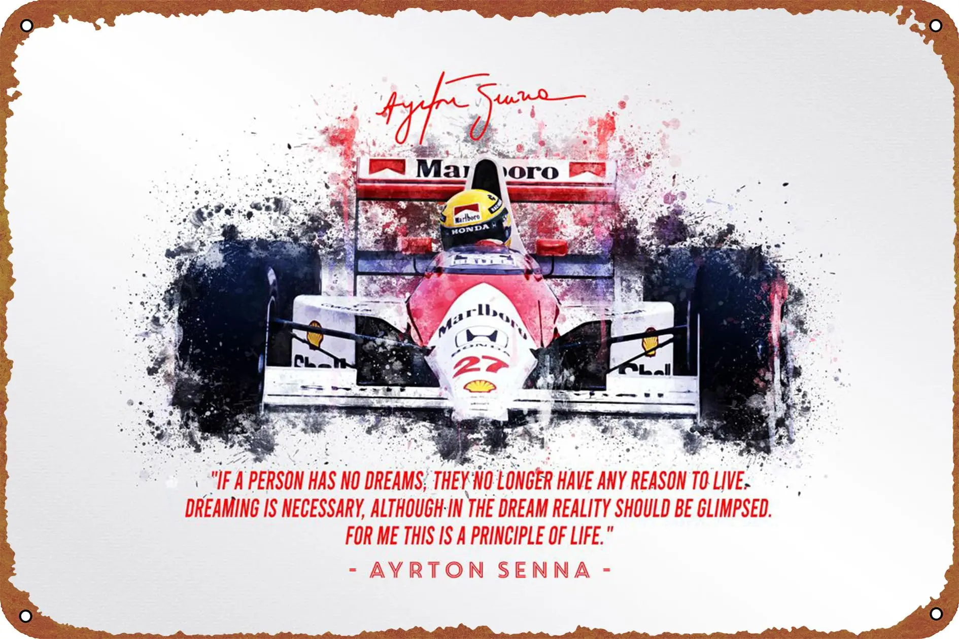 1PCS,Ayrton Senna 1990 Car Metal Tin Sign Hanging Retro Sign Kitchen Wall Poster Garage Cafe Bar Pub Man cave Art Novelty Plaque