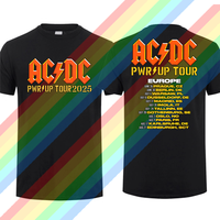 2025 New Men T Shirt Casual AC Pwr Up World Tour DC EUROPE 2025 T-shirt Graphic Summer Short Sleeves 100% Cotton Cool Tee S-3XL