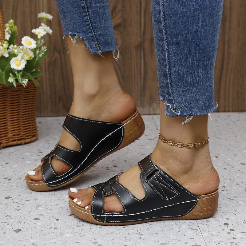 

2024Summer New Fashion Women's Wedge Heel Thick Sole Slippers Open Toe Casual Womens P Holiday Beach Flip Flops Zapatos De Mujer