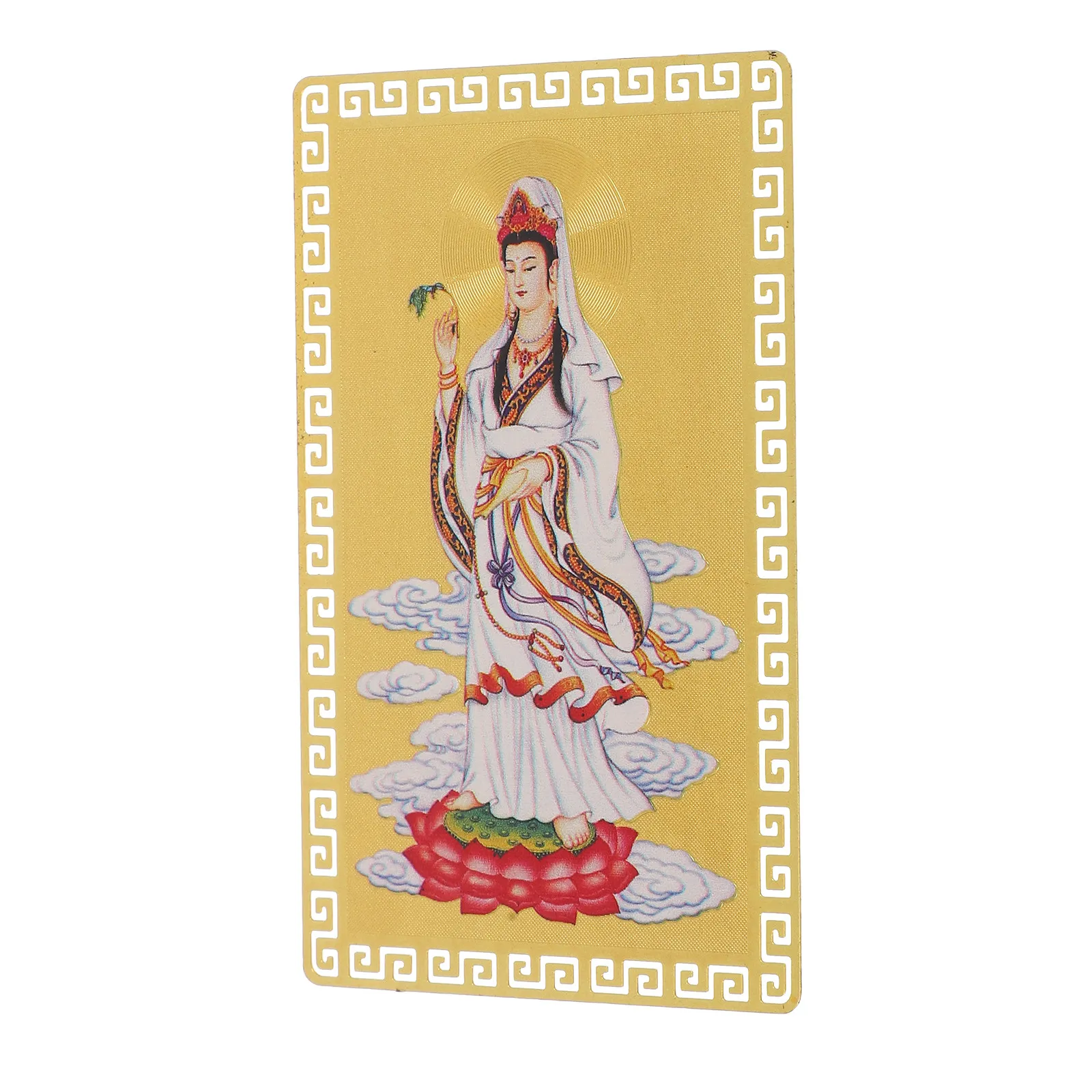 Chinese Style Auspicious Guanyin Amulet Card Delicate Metal Luck Card for Wealth Success Protection Feng Shui Blessings