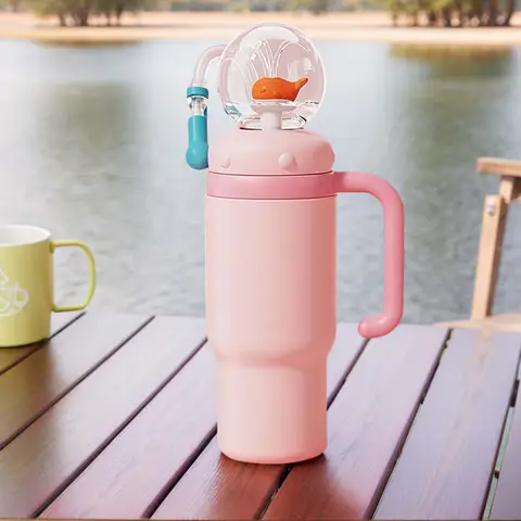 710 एमएल स्टेनलेस स्टील स्ट्रॉ कप प्यारा व्हेल फाउंटेन टम्बलर हैंडल के साथ लीक प्रूफ एंटी-स्लिप सिलिकॉन बेस ड्रिंकिंग वाटर कप 6 best sales गिलास की बोतल - №2