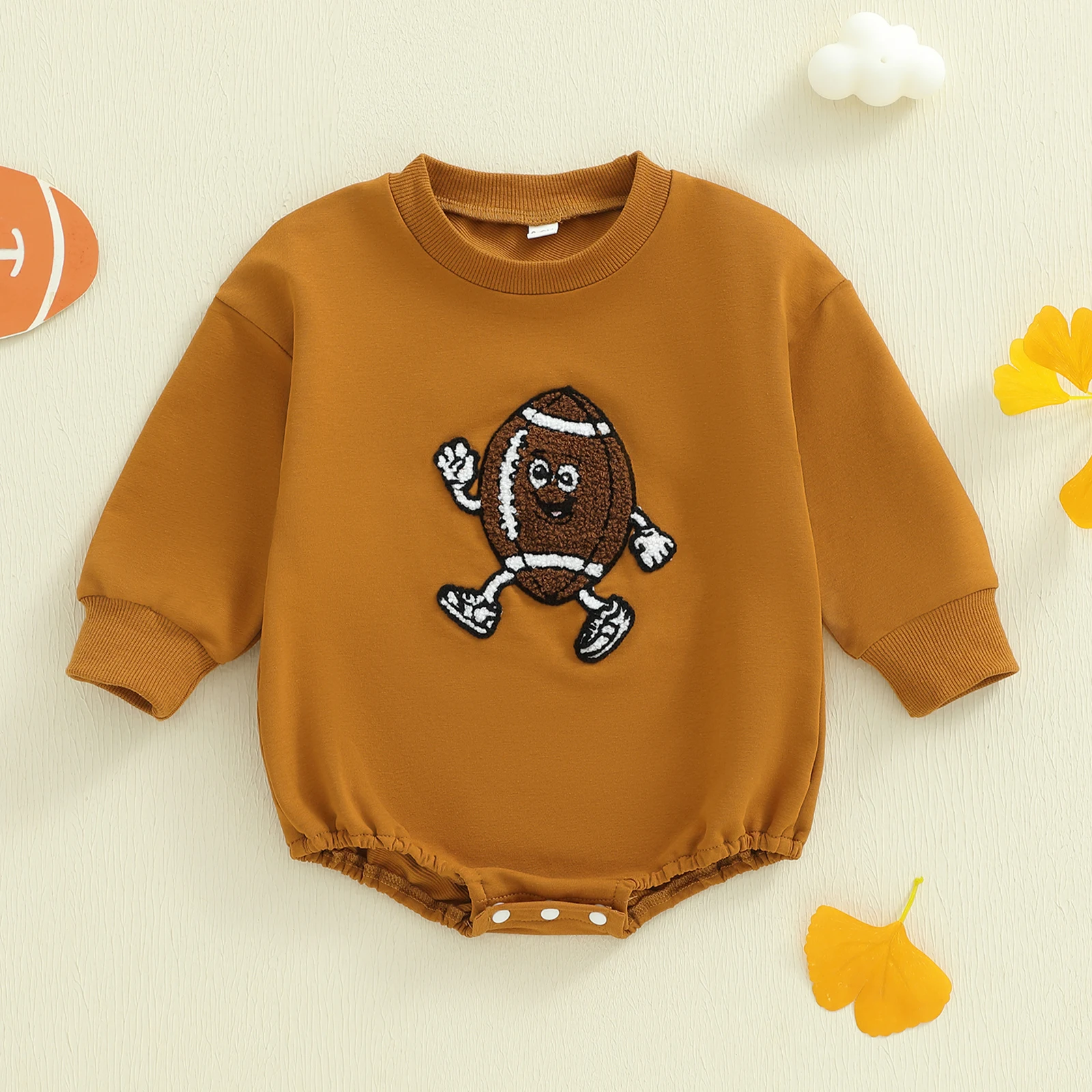 

Newborn Baby Boy Football Rompers Adorable Round Neck Long Sleeve Rugby Embroidery Jumpsuit