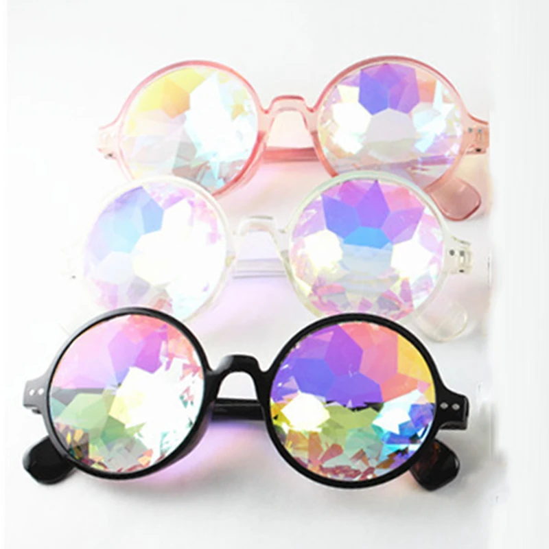 Kaleidoscope Colorful Glasses Women Laser Retro Rave Festival Round Sunglasses Mosaic Prism Party Cosplay Decorations Eyewear