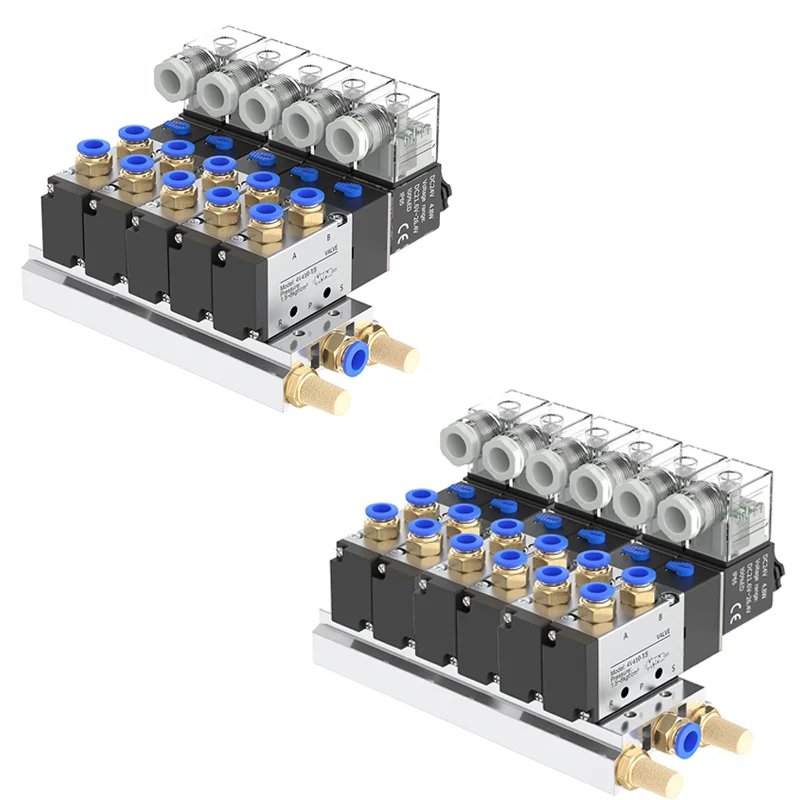 Reition 4V410-15 12/24V DC 110/220V AC Multi Option Pneumatic Solenoid Valve Block With Muffler Fitting Base Manifold 2/3/4/5Way