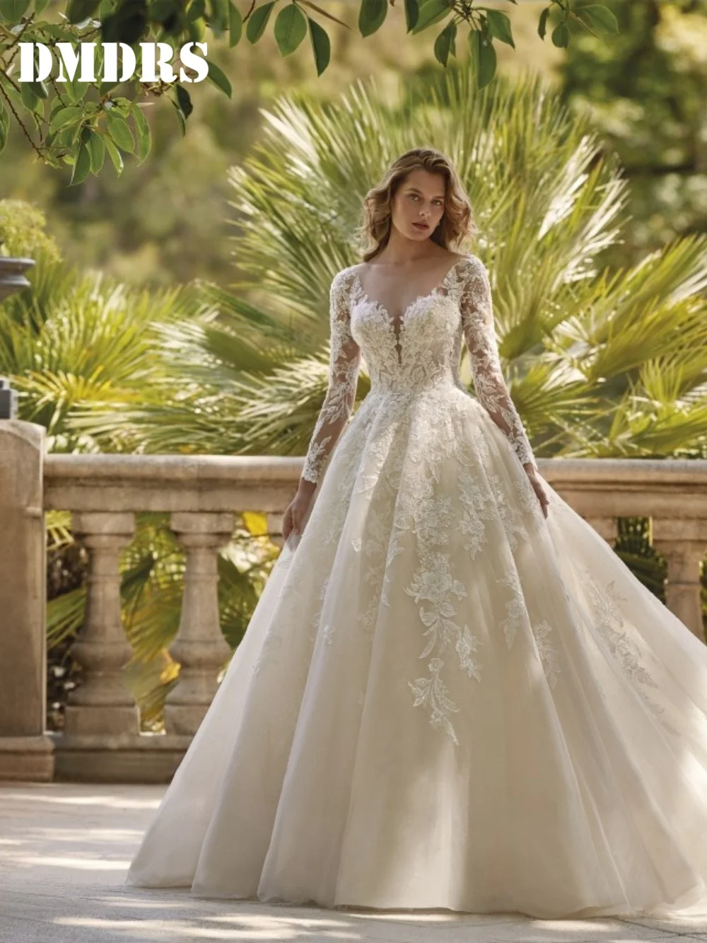 Klassische Langarm-Brautkleider, stilvolle Brautkleider mit Applikationen, sexy A-Linie, bodenlange Brautkleider, Vestidos De Novia