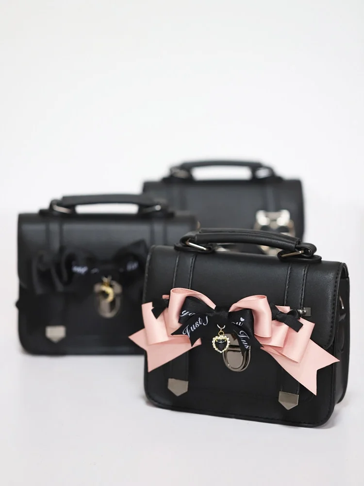 Japanese Style Minimalist Jk Bag Sweet Campus Girls Black Cute Letter Bow Exquisite Fashionable Uniform Buckle Pu Handbag