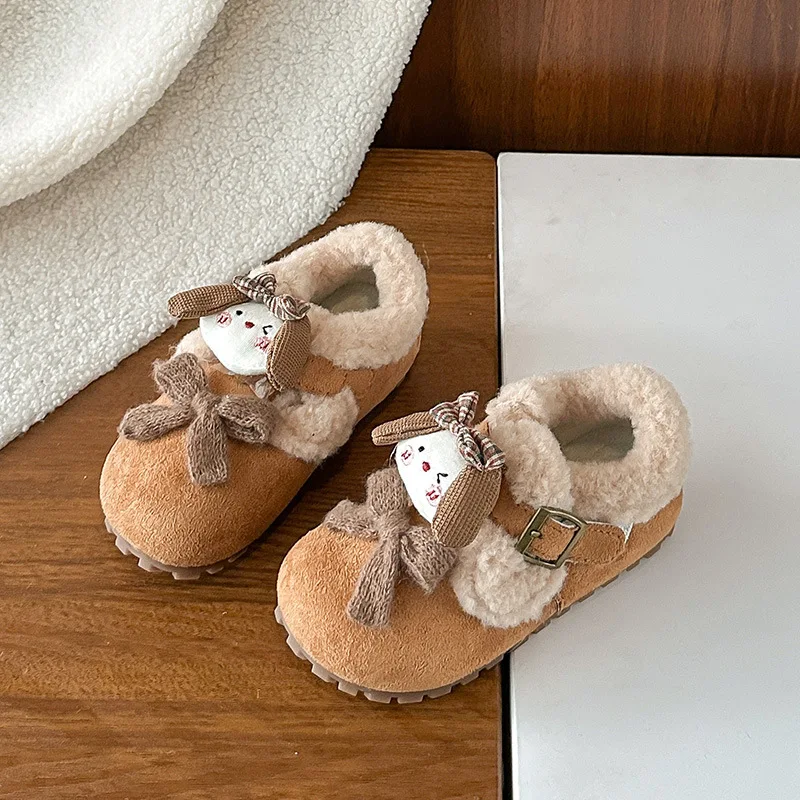 

Детская повседневная обувь с милым щенком для девочек, теплая обувь из хлопка с круглым носком, новинка 2025, зимняя детская обувь на плоской подошве, нескользящая мягкая подошва