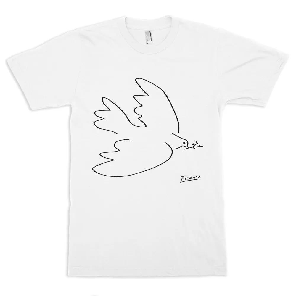 Retro Streetwear High-quality Crew-neck Short-sleeved Men's Tshirt Dove of Peace Pablo Picasso T-Shirt Tee Men's Women's T-shirt