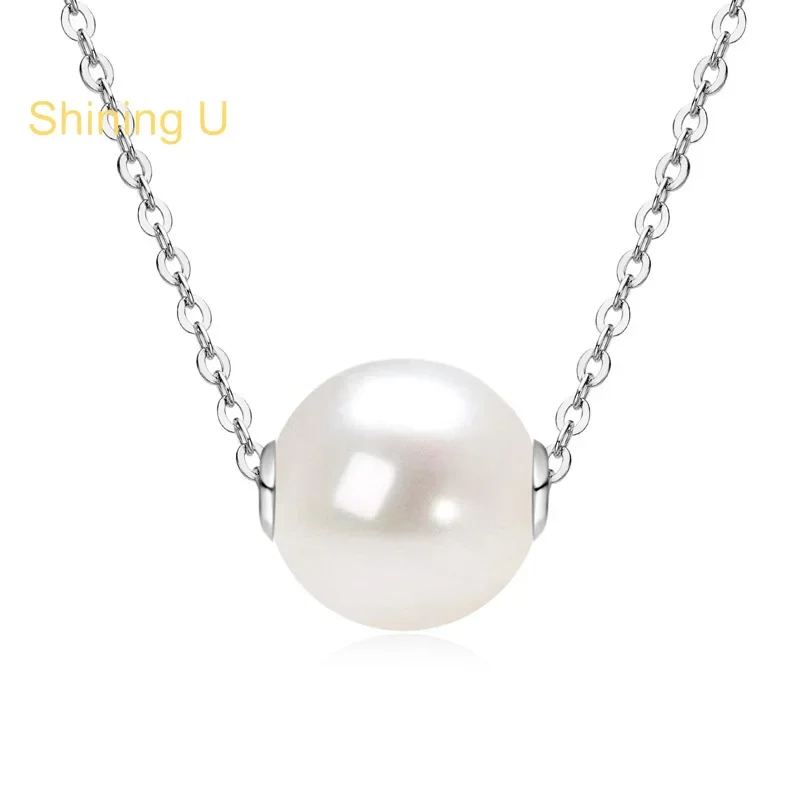 Shining U S925 Silver Freshwater Pearl Necklace Earrings Fro Woemn Fine Jewelry Anniversary