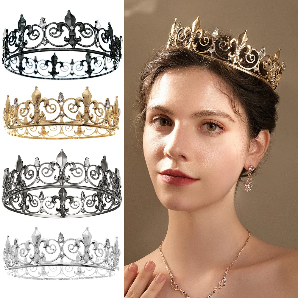 

Fashion Retro Alloy Queen's Crown Halloween Party Jewellery Headpiece Baroque Rhinestone Hair Bands For Women