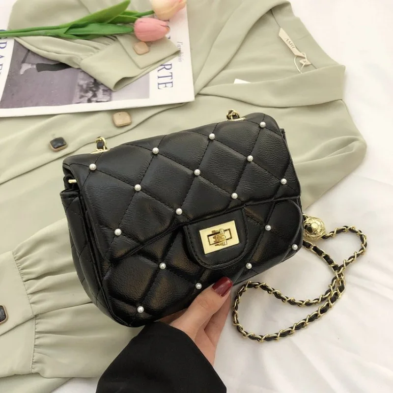 

Women's White Quilted Chain Bag - Gold Ball Detail, Elegant Textured Shoulder Crossbody for Office Commute & Armpit Carry