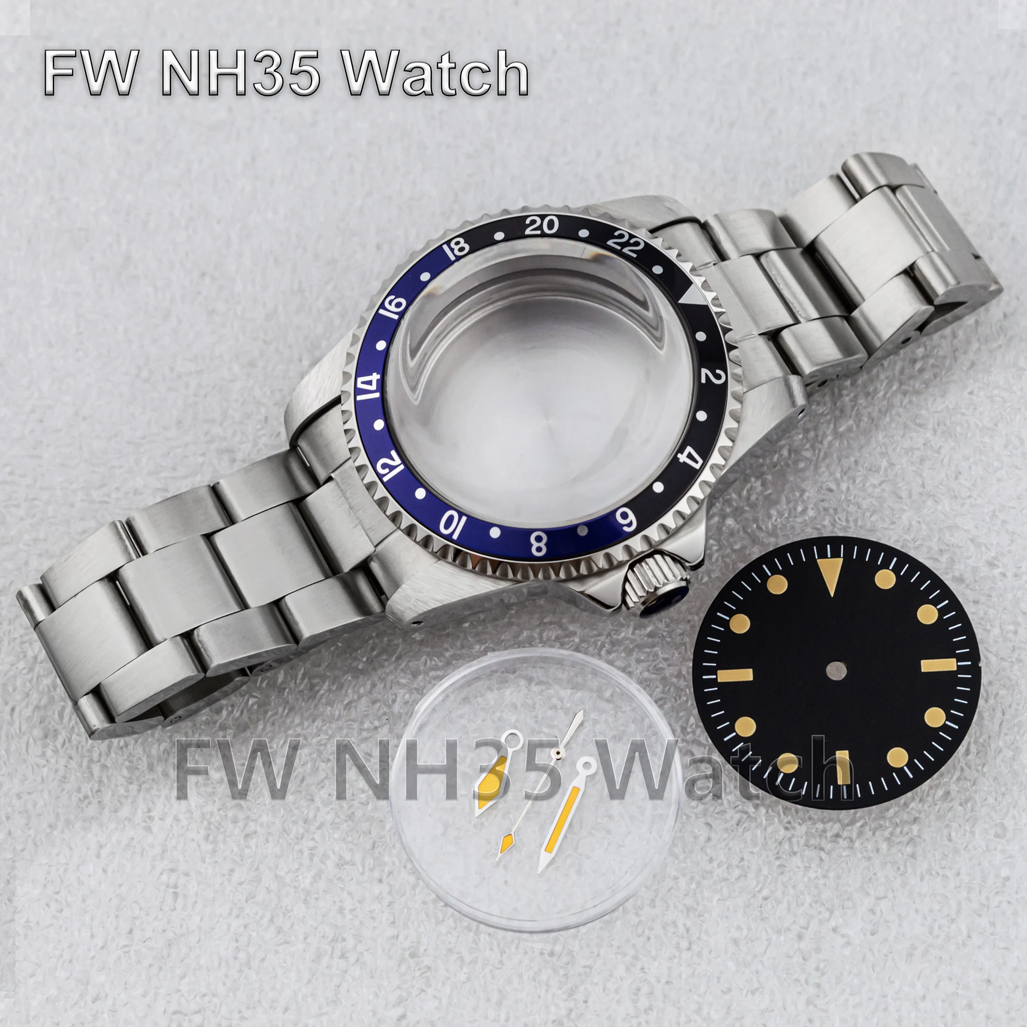 NH35 Case Bracelet Dial Hands for SUB GMT Watches Stainless Steel Water Resistant 39mm Watch Case Fit NH34/35/36 Movement