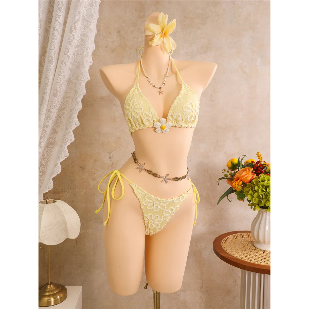 Mit Rock, Blumenmuster, Neckholder-Bikini, Damen-Badebekleidung, dreiteiliges Bikini-Set, Badeanzug, Badebekleidung, Schwimmkleidung V8322 – Detail 14
