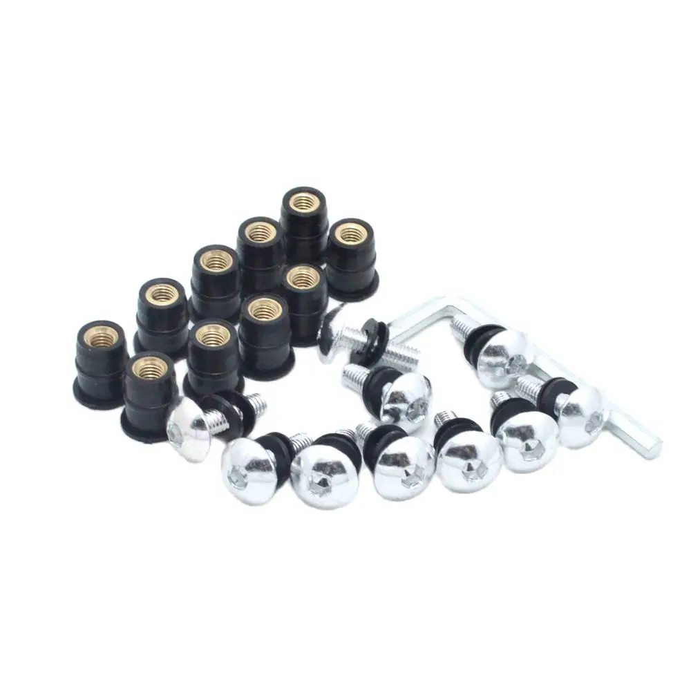 10pcs/Set Kit Motorcycle M5 15mm Metric Rubber Well Nuts Windscreen Fairing Cowl Anodized Aluminum Moto Screws Bolts